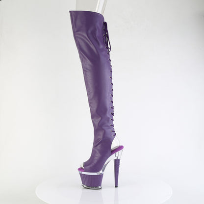 SPECTATOR-3030 *7" Heel, 3" Textured PF Lace-Up Back Thigh Boot, Side Zip