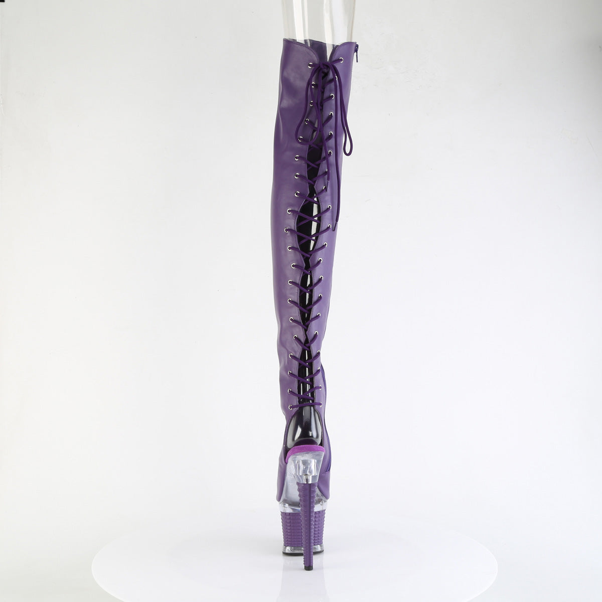 SPECTATOR-3030 *7" Heel, 3" Textured PF Lace-Up Back Thigh Boot, Side Zip
