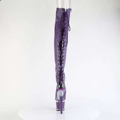 SPECTATOR-3030 *7" Heel, 3" Textured PF Lace-Up Back Thigh Boot, Side Zip