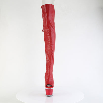 SPECTATOR-3030 *7" Heel, 3" Textured PF Lace-Up Back Thigh Boot, Side Zip