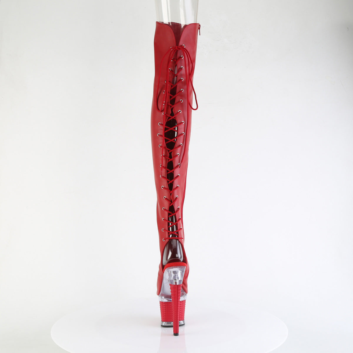 SPECTATOR-3030 *7" Heel, 3" Textured PF Lace-Up Back Thigh Boot, Side Zip