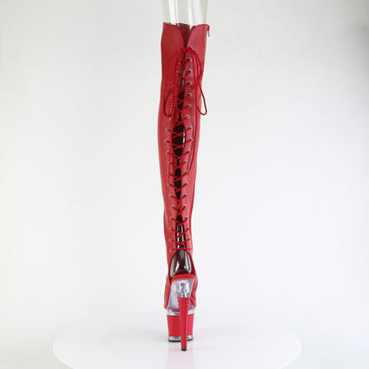 SPECTATOR-3030 *7" Heel, 3" Textured PF Lace-Up Back Thigh Boot, Side Zip