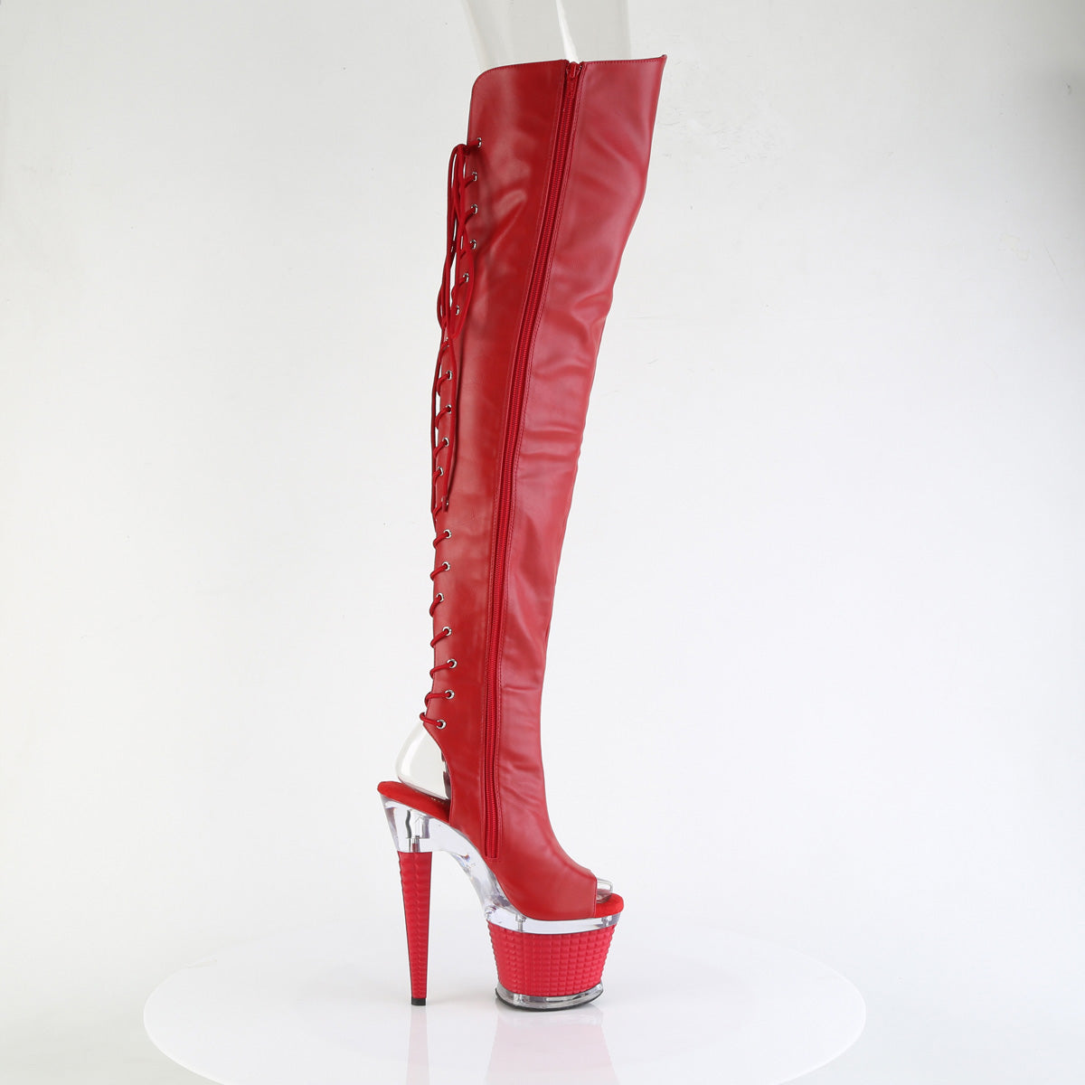 SPECTATOR-3030 *7" Heel, 3" Textured PF Lace-Up Back Thigh Boot, Side Zip