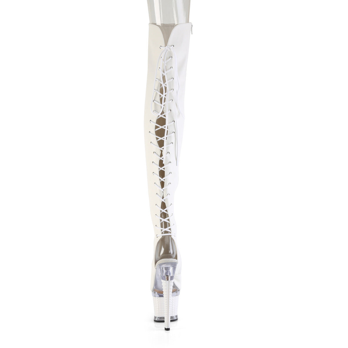 SPECTATOR-3030 *7" Heel, 3" Textured PF Lace-Up Back Thigh Boot, Side Zip