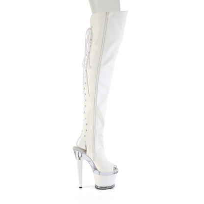 SPECTATOR-3030 *7" Heel, 3" Textured PF Lace-Up Back Thigh Boot, Side Zip