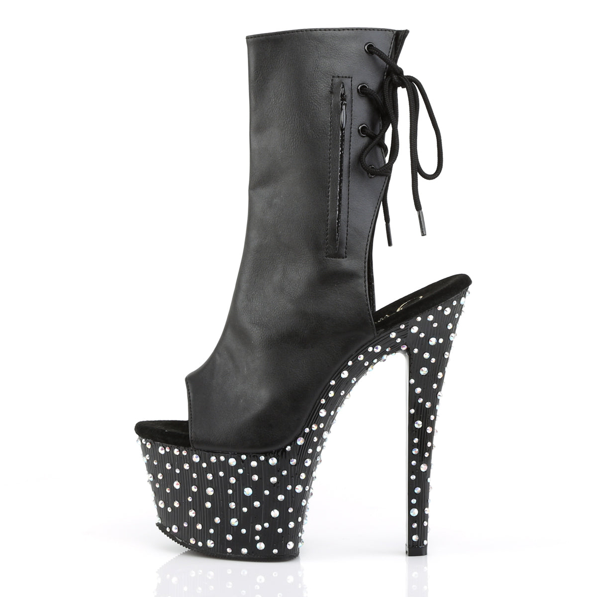 STARDANCE-1018-7 7" Heel, 2 3/4" PF Open Toe/Heel Ankle Boot, side Zip
