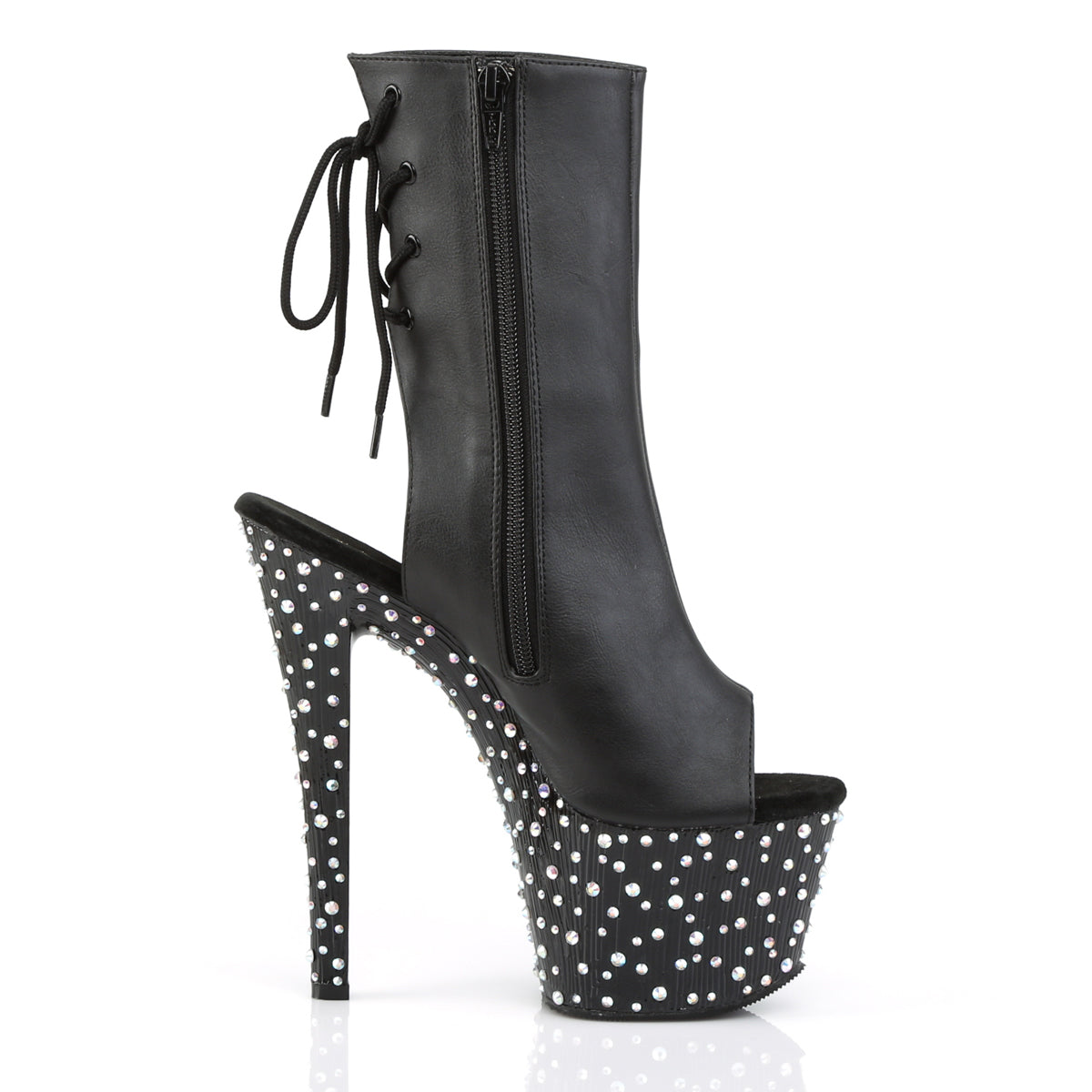 STARDANCE-1018-7 7" Heel, 2 3/4" PF Open Toe/Heel Ankle Boot, side Zip