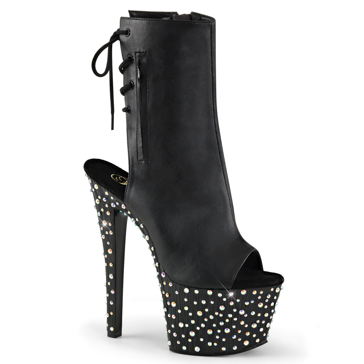 STARDANCE-1018-7 7" Heel, 2 3/4" PF Open Toe/Heel Ankle Boot, side Zip