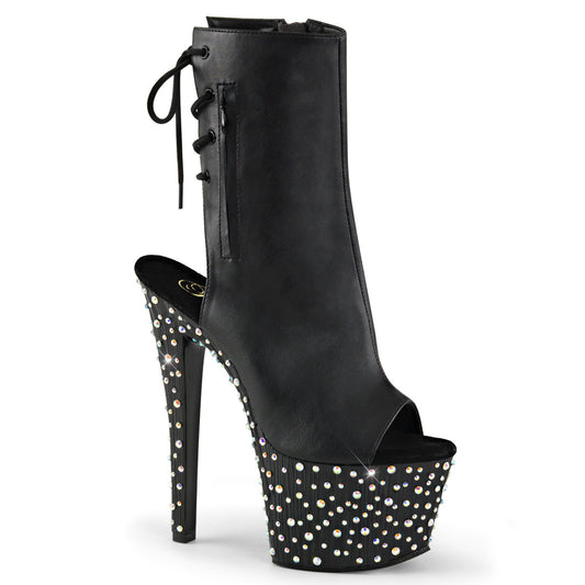 STARDANCE-1018-7 7" Heel, 2 3/4" PF Open Toe/Heel Ankle Boot, side Zip