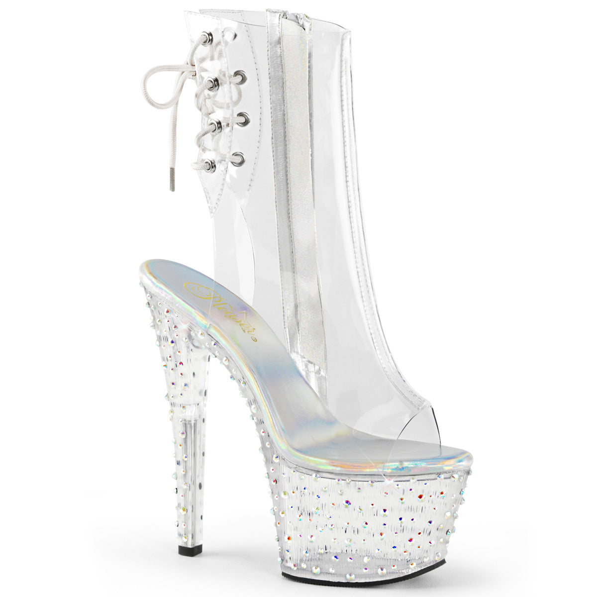 STARDANCE-1018C-7 *7" Heel, 2 3/4" PF Open Toe/Heel Ankle Boot, Side Zip