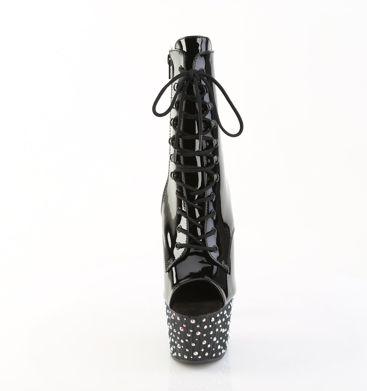 STARDANCE-1021 7" Heel, 2 3/4" PF Peep Toe Lace-Up Ankle Boot, Side Zip