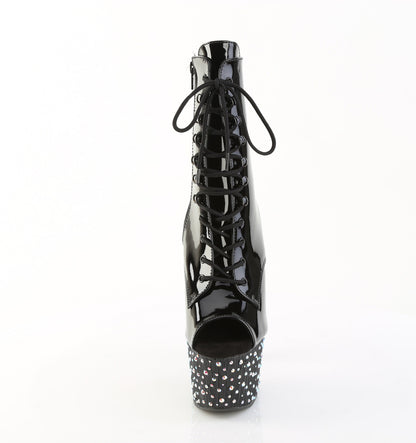 STARDANCE-1021 7" Heel, 2 3/4" PF Peep Toe Lace-Up Ankle Boot, Side Zip