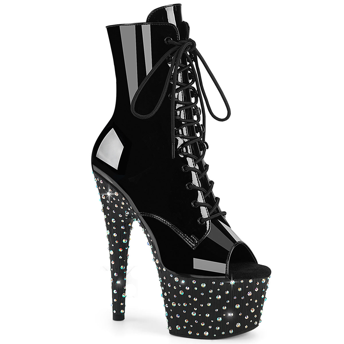 STARDANCE-1021 7" Heel, 2 3/4" PF Peep Toe Lace-Up Ankle Boot, Side Zip