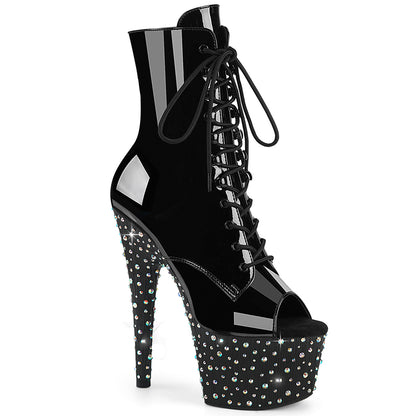 STARDANCE-1021 7" Heel, 2 3/4" PF Peep Toe Lace-Up Ankle Boot, Side Zip