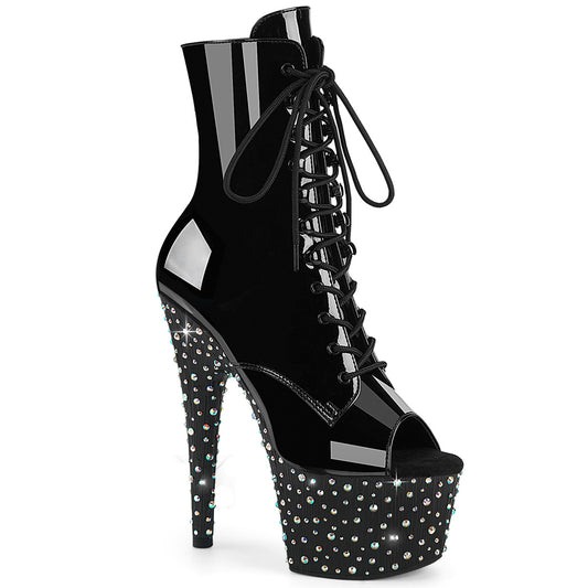 STARDANCE-1021 7" Heel, 2 3/4" PF Peep Toe Lace-Up Ankle Boot, Side Zip