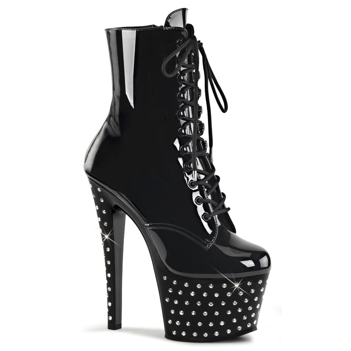 STARDUST-1020-7 7" Heel, 2 3/4" RS Studded PF Lace-Up Ankle Boot, Side Zip