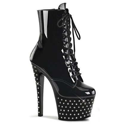STARDUST-1020-7 7" Heel, 2 3/4" RS Studded PF Lace-Up Ankle Boot, Side Zip