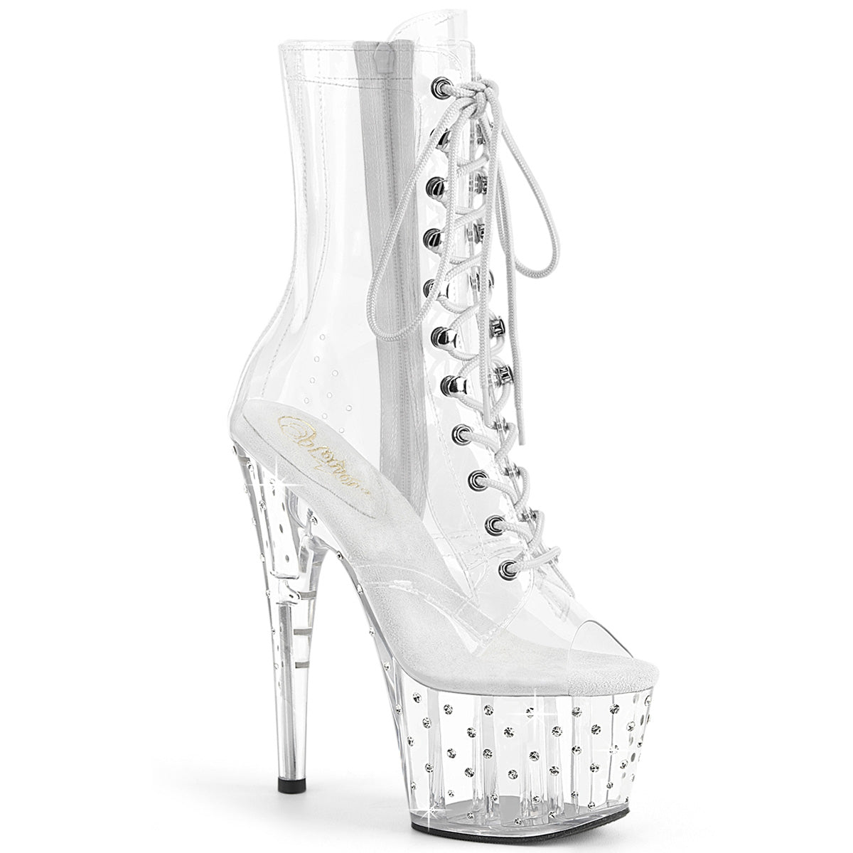 STARDUST-1021C-7 *7" Heel, 2 3/4" PF Lace Up Peep Toe Ankle Boot w/RS