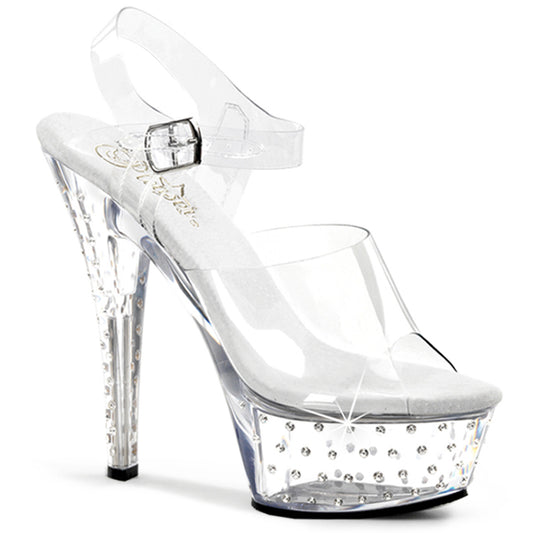 STARDUST-608 6" Heel, 1 3/4" PF Rhinestone Studded Ankle Strap P/F Sandal