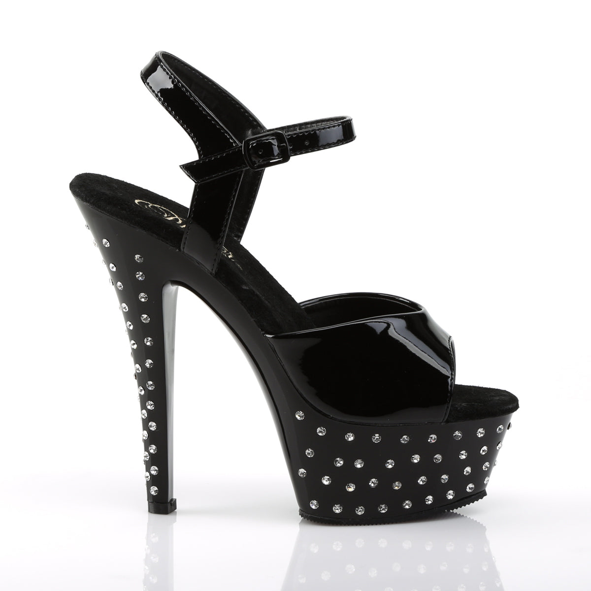 STARDUST-609 6" Heel, 1 3/4" PF Rhinestone Studded Ankle Strap P/F Sandal