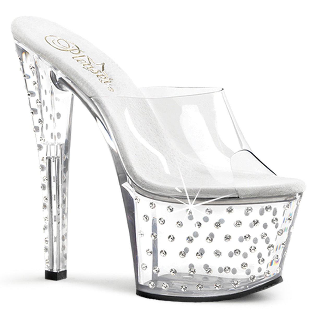 STARDUST-701 7" Heel, 2 3/4" PF Rhinestone Studded Platform Slide