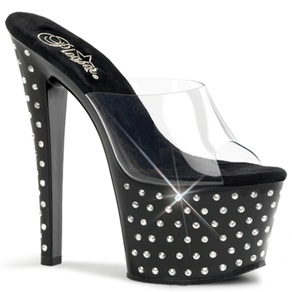 STARDUST-701 7" Heel, 2 3/4" PF Rhinestone Studded Platform Slide