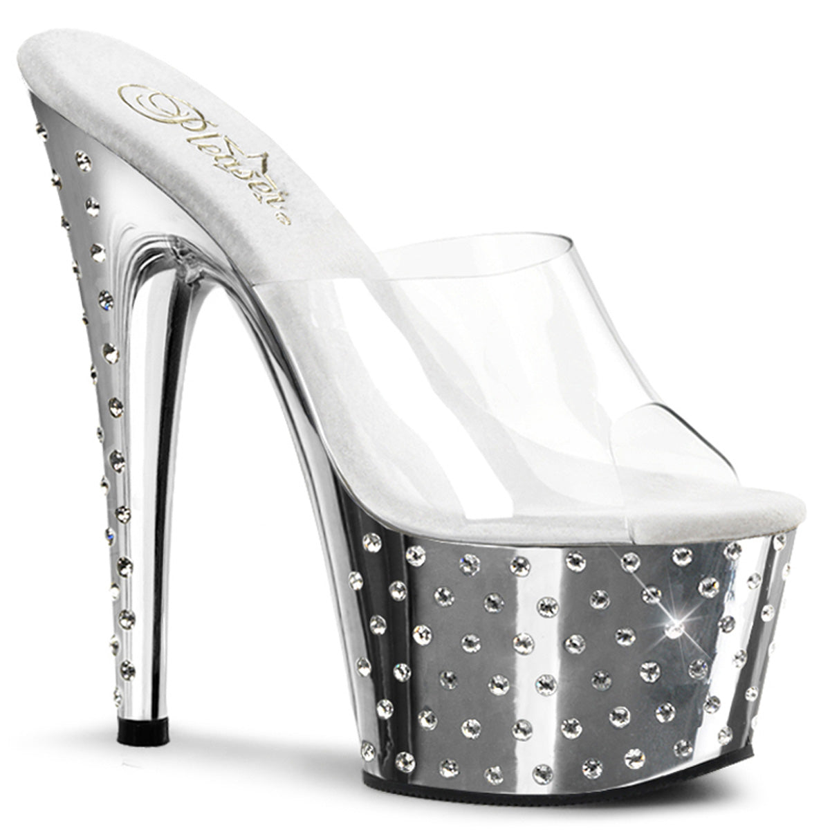 STARDUST-701 7" Heel, 2 3/4" PF Rhinestone Studded Platform Slide