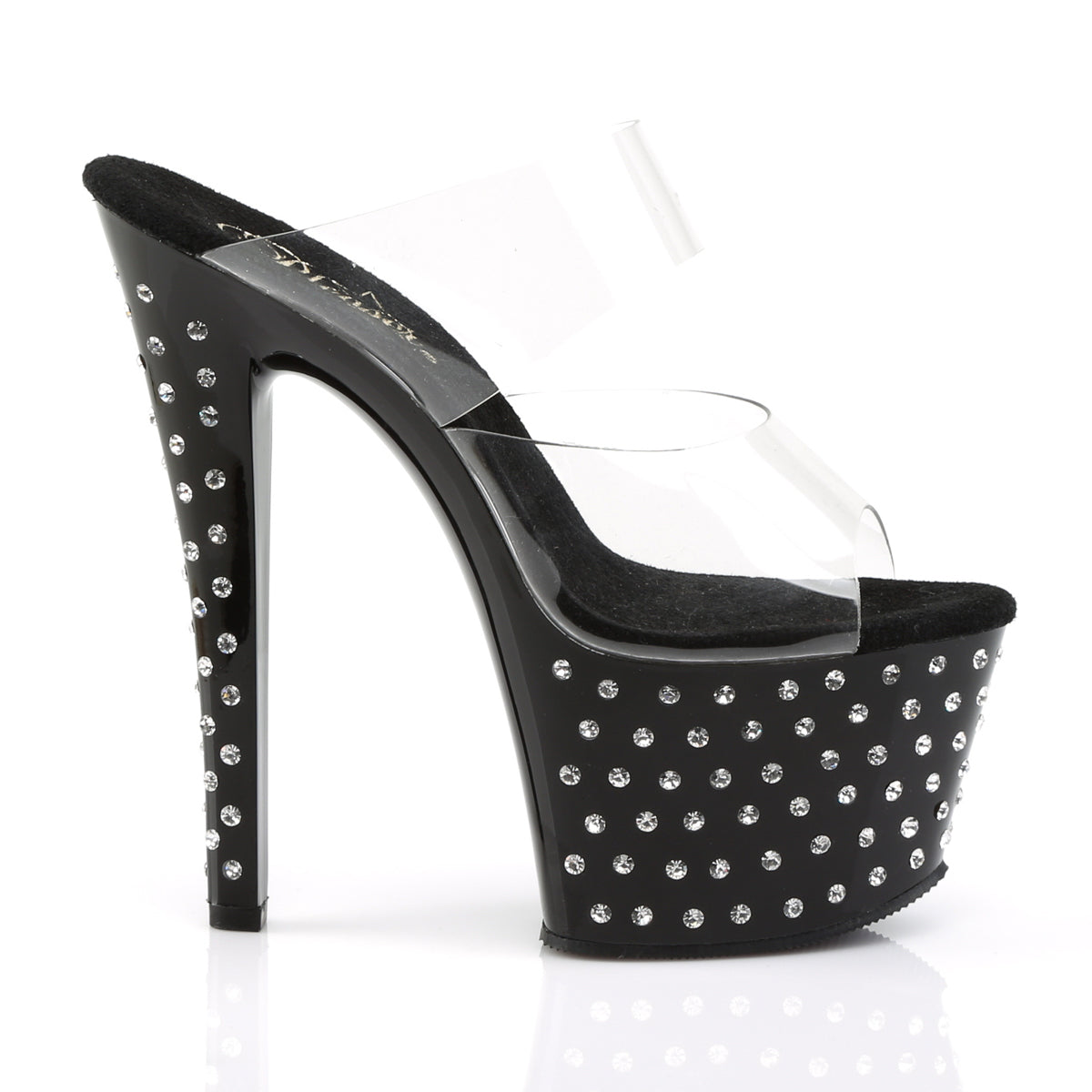 STARDUST-702 7" Heel, 2 3/4" PF Rhinestone Studded Platform Slide
