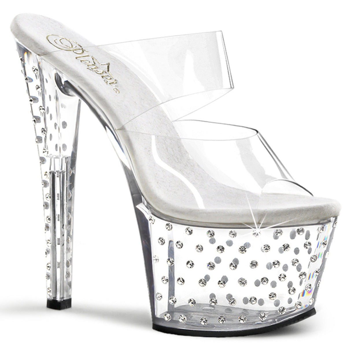 STARDUST-702 7" Heel, 2 3/4" PF Rhinestone Studded Platform Slide