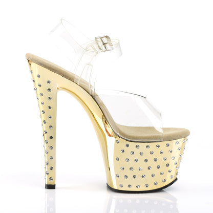 STARDUST-708 7" Heel, 2 3/4" R/S Studded Chrome PF Ankle Strap Sandal