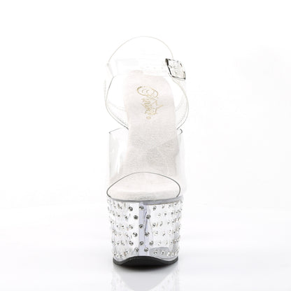 STARDUST-708 7" Heel, 2 3/4" R/S Studded Chrome PF Ankle Strap Sandal