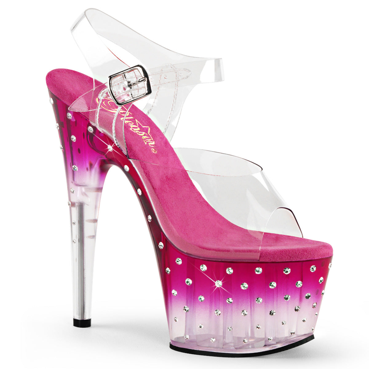 STARDUST-708T 7" Heel, 2 3/4" PF Ankle Strap Sandal w/RS Studded Bottom