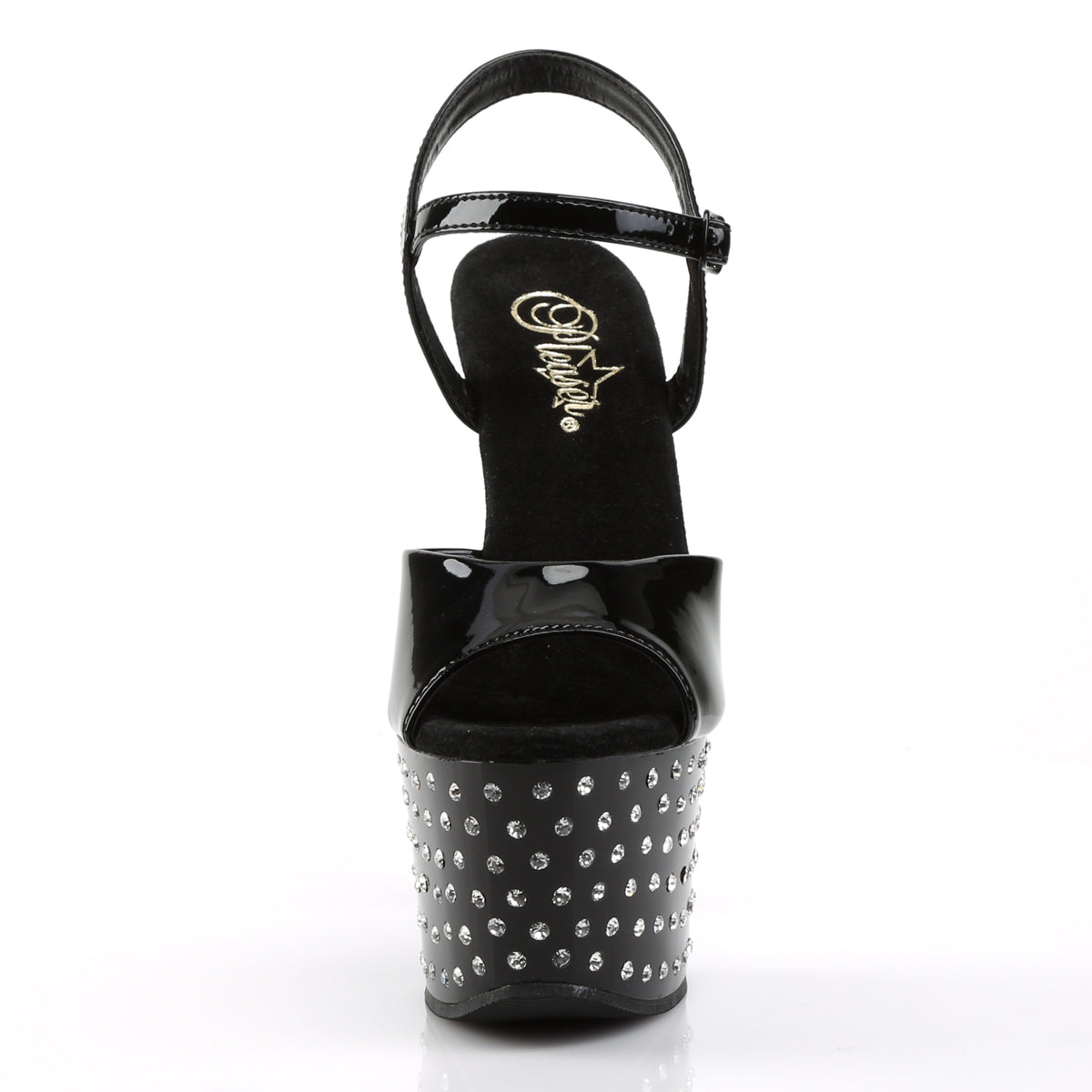 STARDUST-709 7" Heel, 2 3/4" PF Rhinestone Studded Ankle Strap Sandal