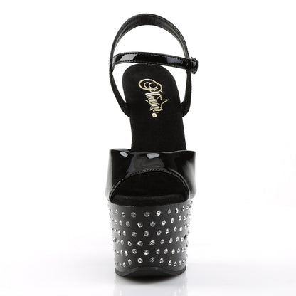 STARDUST-709 7" Heel, 2 3/4" PF Rhinestone Studded Ankle Strap Sandal