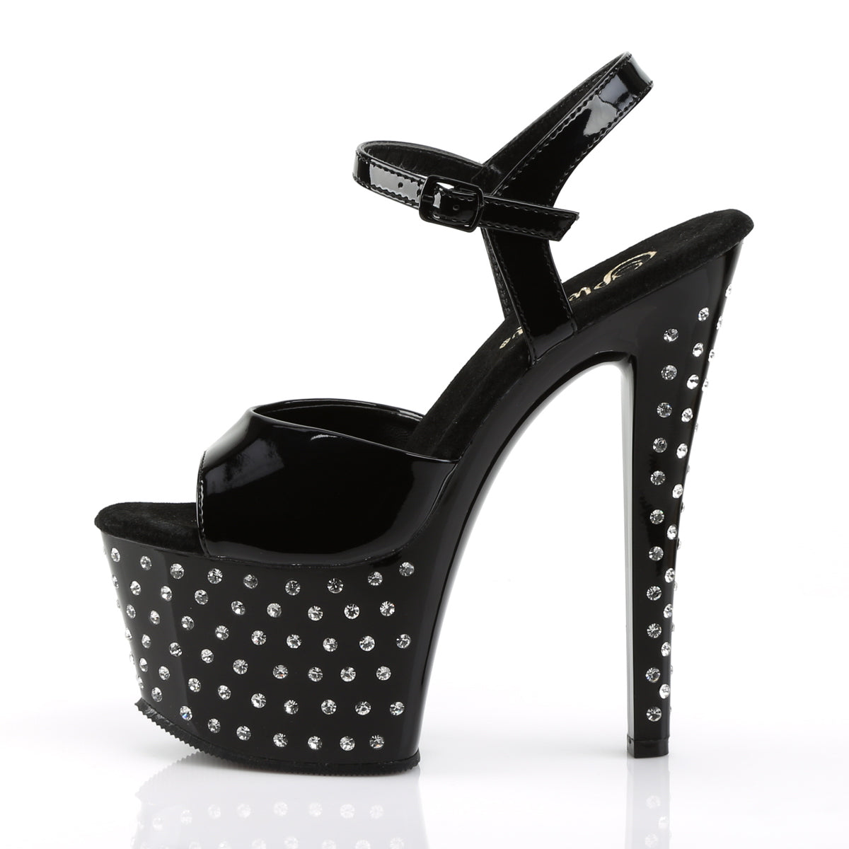 STARDUST-709 7" Heel, 2 3/4" PF Rhinestone Studded Ankle Strap Sandal