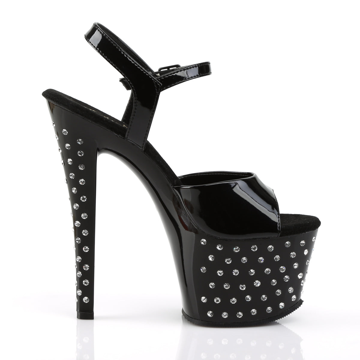 STARDUST-709 7" Heel, 2 3/4" PF Rhinestone Studded Ankle Strap Sandal