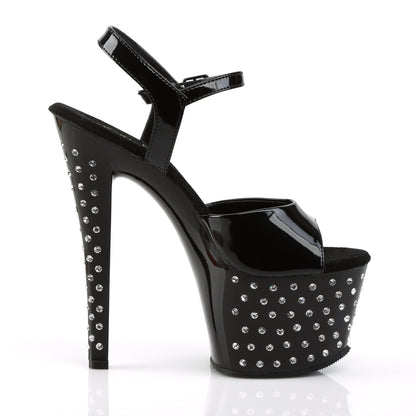STARDUST-709 7" Heel, 2 3/4" PF Rhinestone Studded Ankle Strap Sandal