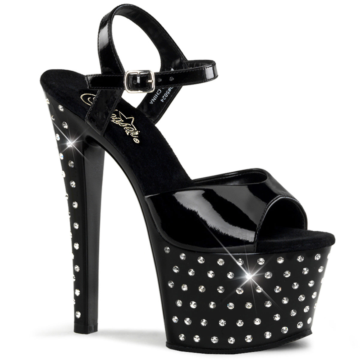 STARDUST-709 7" Heel, 2 3/4" PF Rhinestone Studded Ankle Strap Sandal