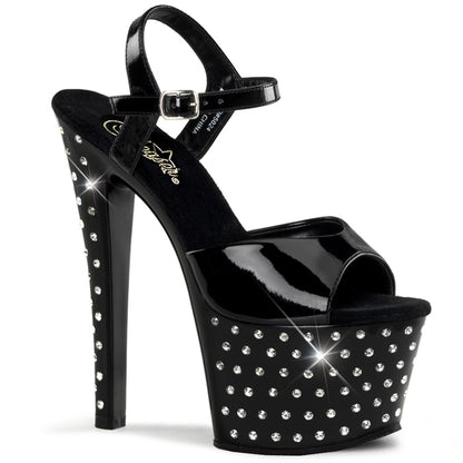 STARDUST-709 7" Heel, 2 3/4" PF Rhinestone Studded Ankle Strap Sandal