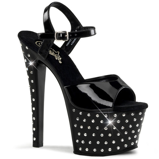 STARDUST-709 7" Heel, 2 3/4" PF Rhinestone Studded Ankle Strap Sandal
