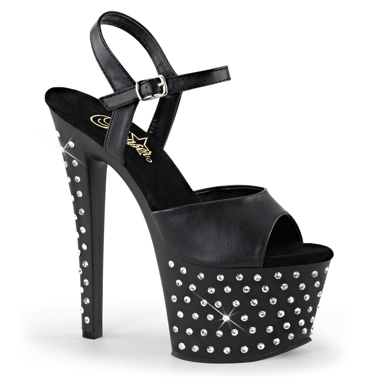 STARDUST-709 7" Heel, 2 3/4" PF Rhinestone Studded Ankle Strap Sandal