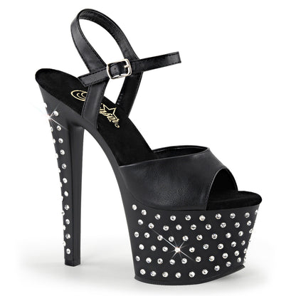 STARDUST-709 7" Heel, 2 3/4" PF Rhinestone Studded Ankle Strap Sandal