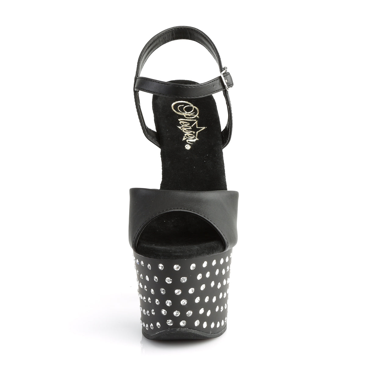 STARDUST-709 7" Heel, 2 3/4" PF Rhinestone Studded Ankle Strap Sandal