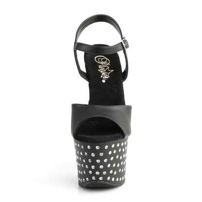STARDUST-709 7" Heel, 2 3/4" PF Rhinestone Studded Ankle Strap Sandal