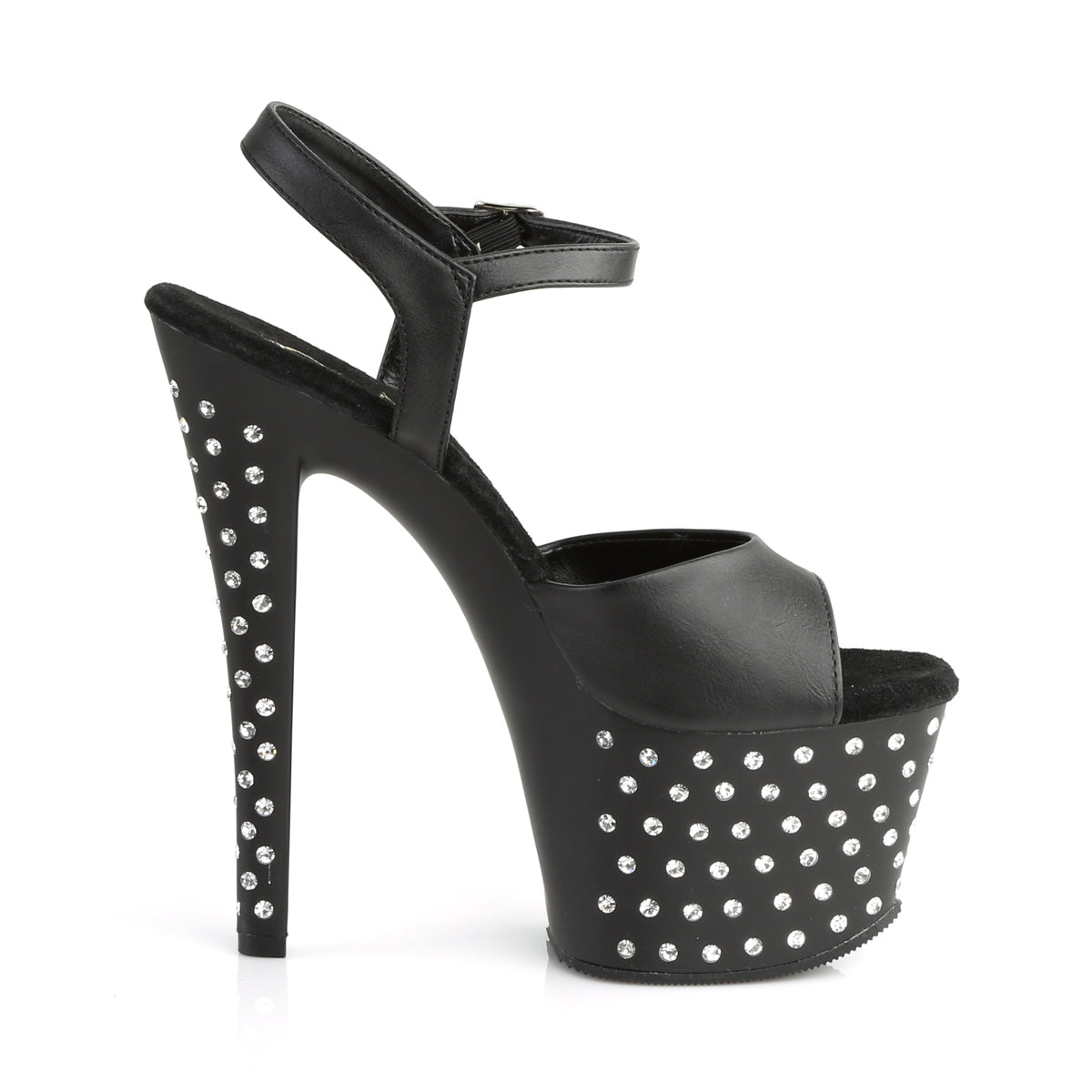 STARDUST-709 7" Heel, 2 3/4" PF Rhinestone Studded Ankle Strap Sandal