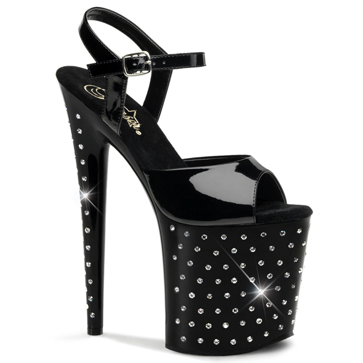 STARDUST-809 8" Rhinestone Studded Ankle Strap P/F Sandal