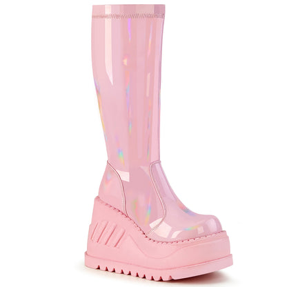 STOMP-200 *4 3/4" Wedge PF STR Knee High Boot, Back Zip