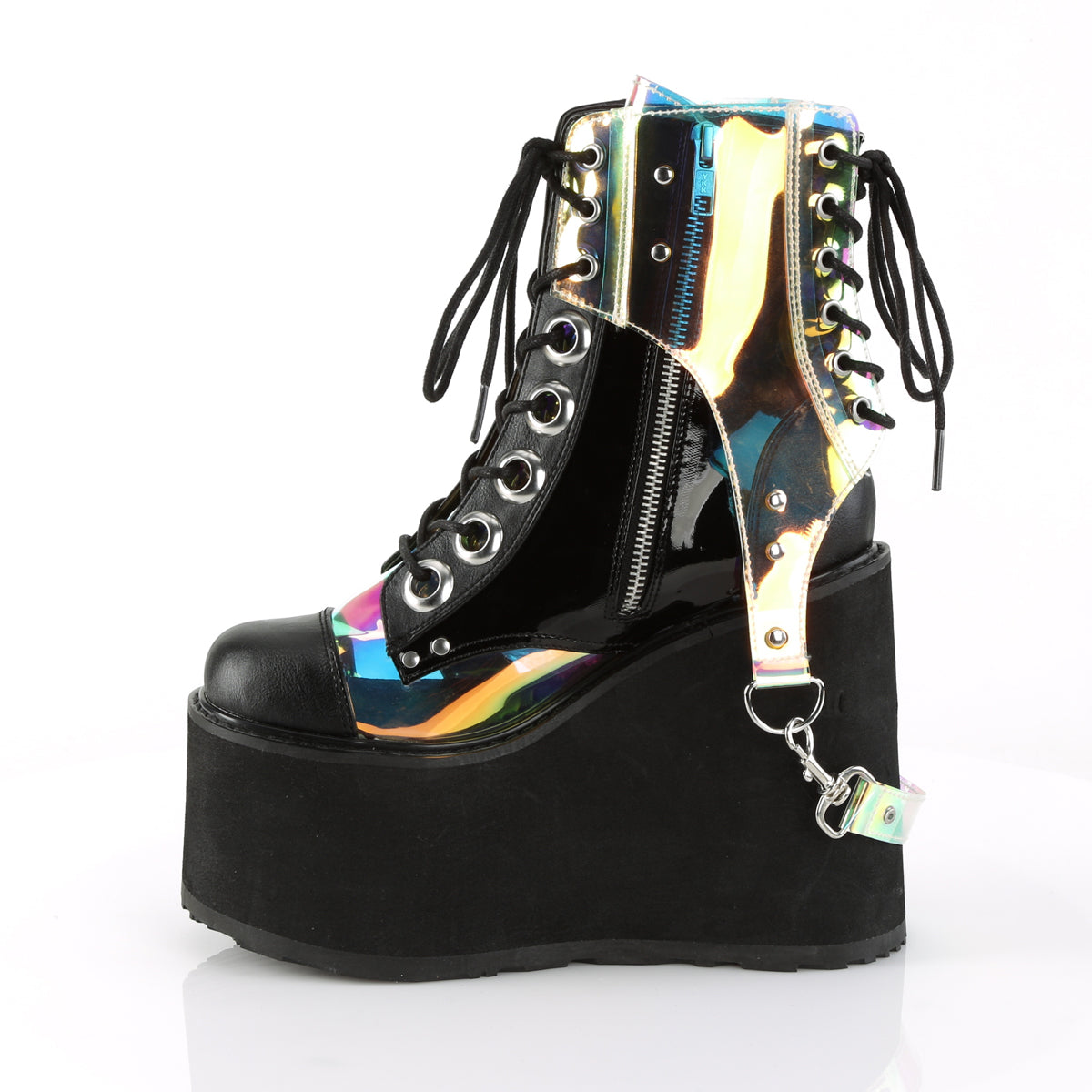 SWING-115 **5 1/2" PF Lace-Up Ankle Boot w/ PVC Harnesss, Side Zip