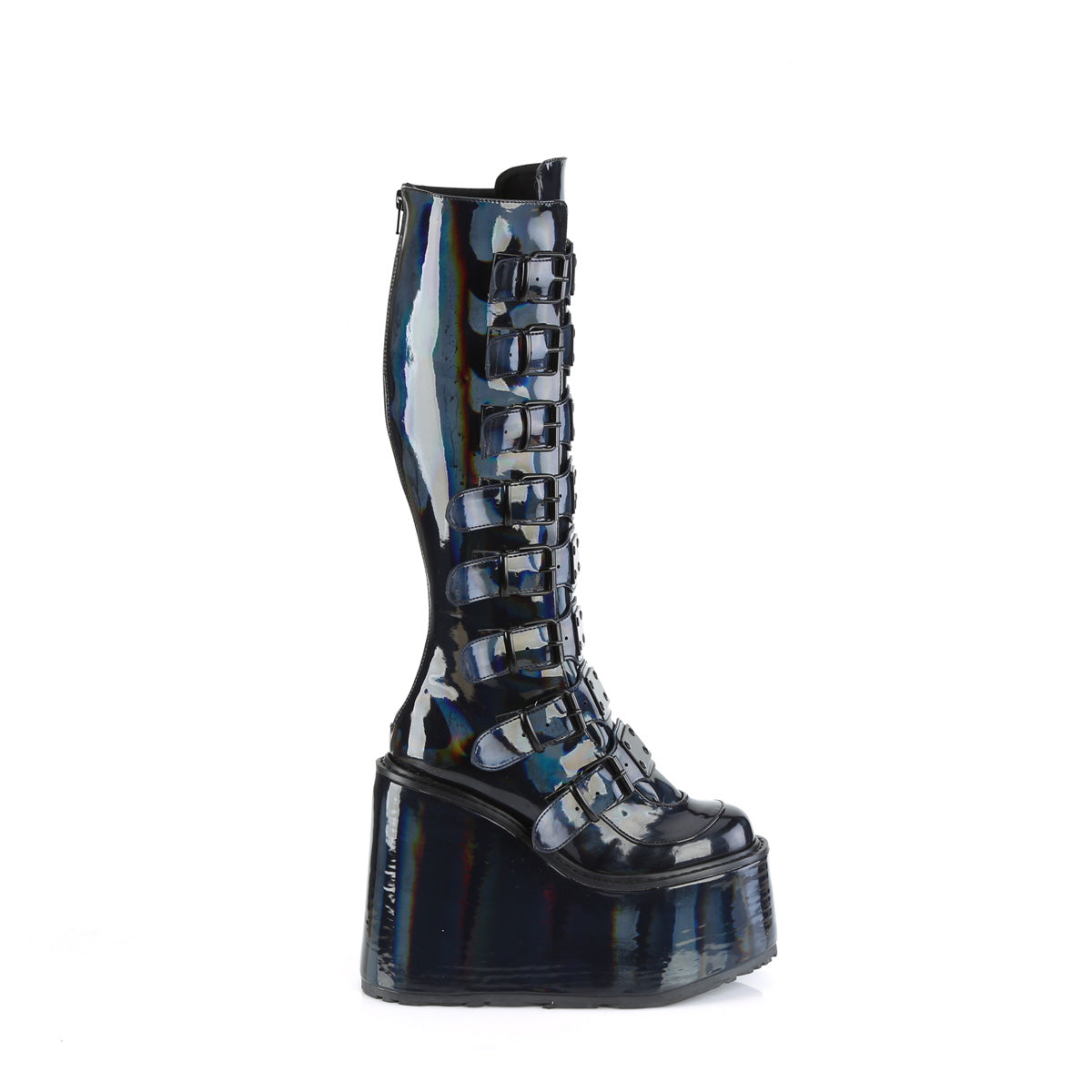 SWING-815 5 1/2" PF Knee High Boot w/ 8 Buckle Straps, Back Metal Zip