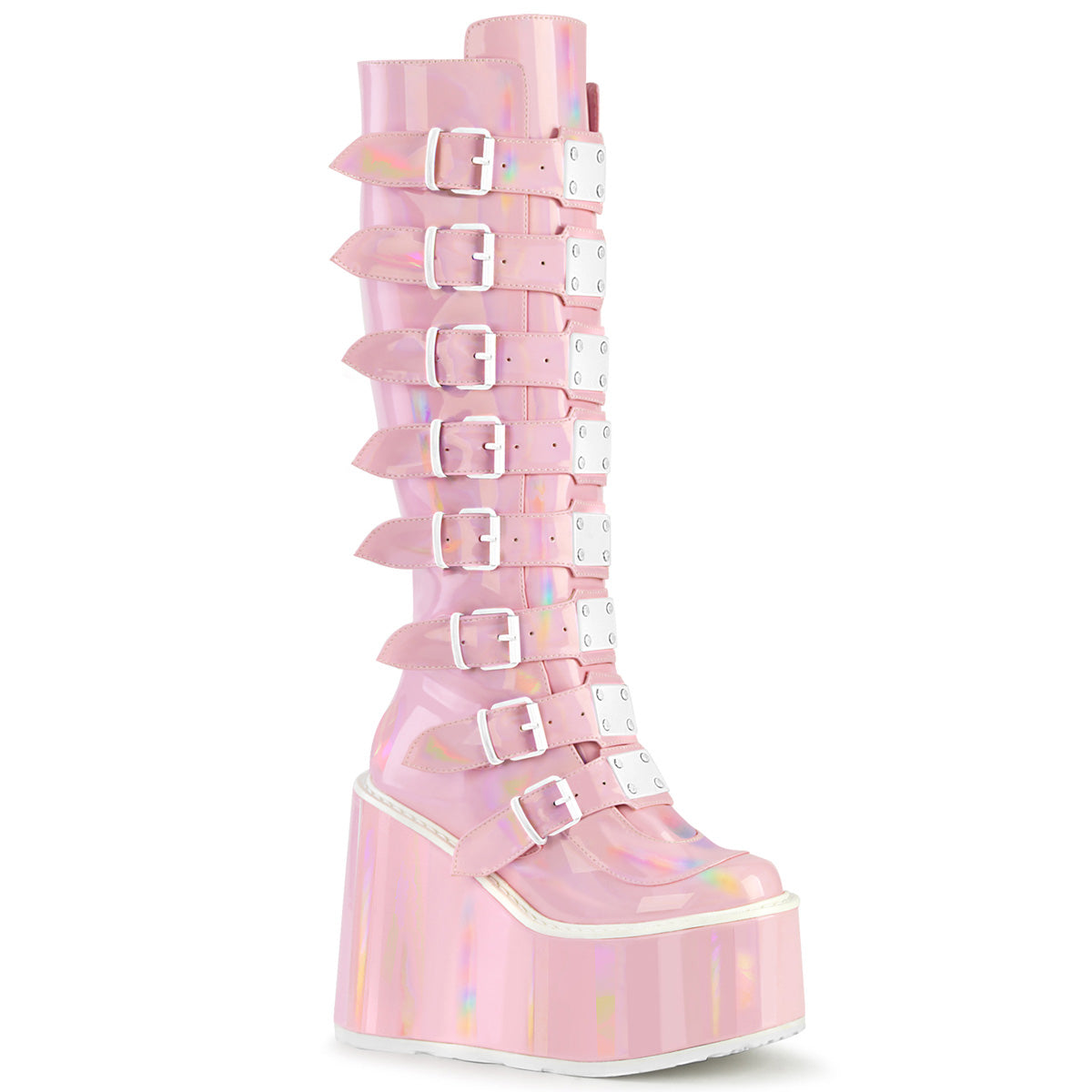 SWING-815 5 1/2" PF Knee High Boot w/ 8 Buckle Straps, Back Metal Zip